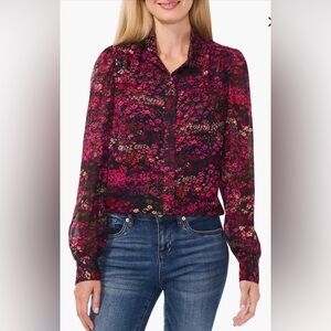 NEW CeCe Floral Button-Up Shirt Floral Print Women's Top Plus 3x